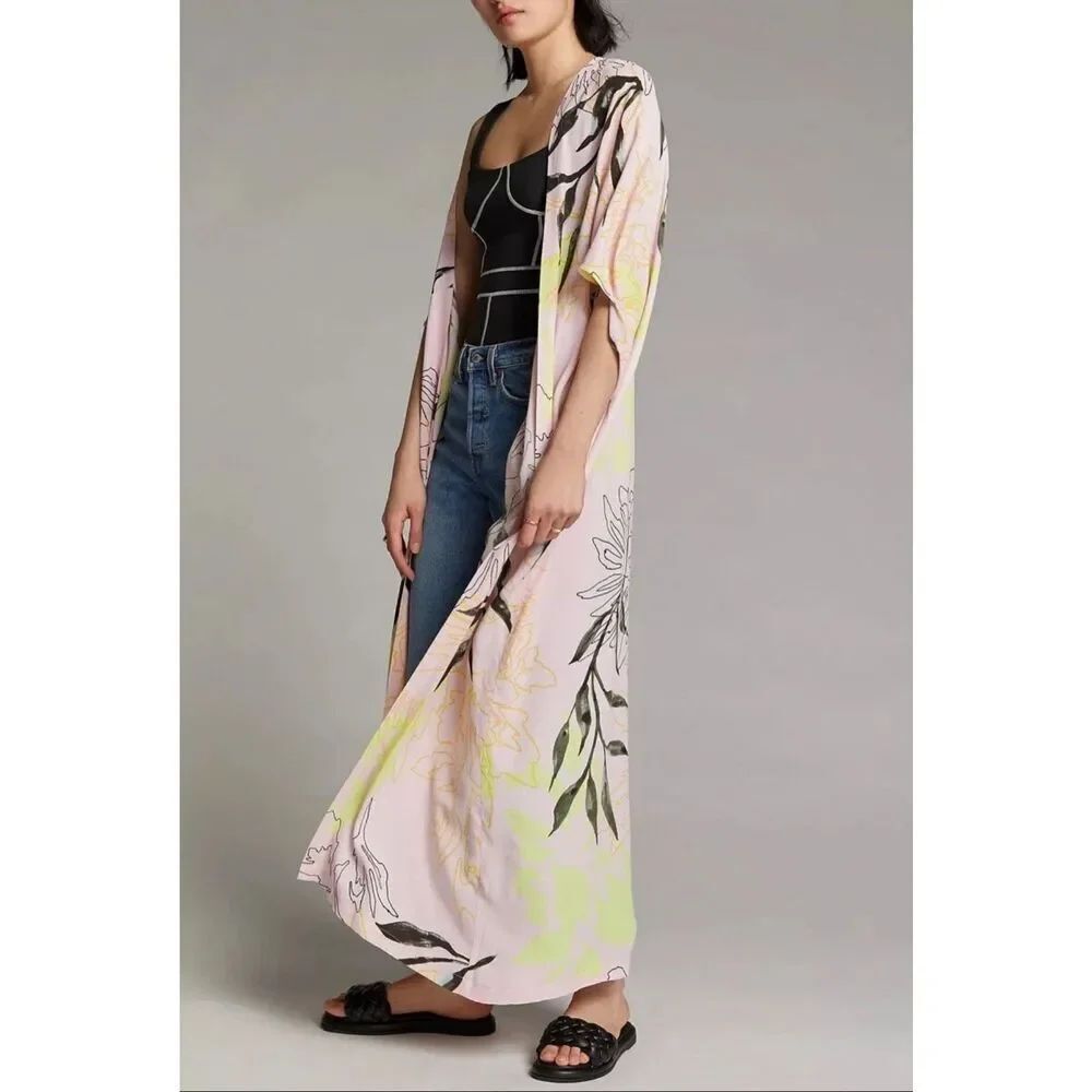 Anthropologie x Bel Kazan Marielle Kimono on Pink Print One Size